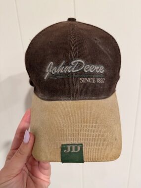 John Deere Brown & Tan Corduroy Cap with Green Logo